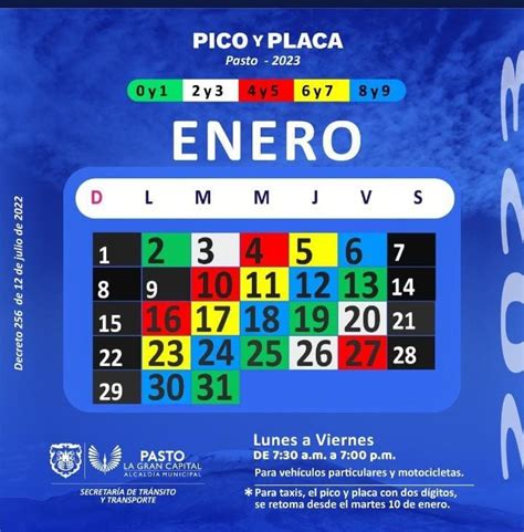 pico y placa pasto 2024 calendario